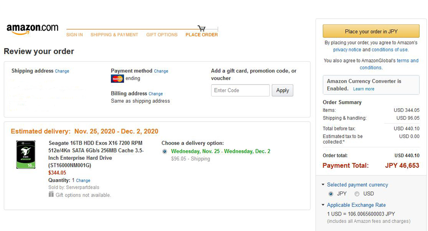 Screen Grab, Amazon.com Checkout