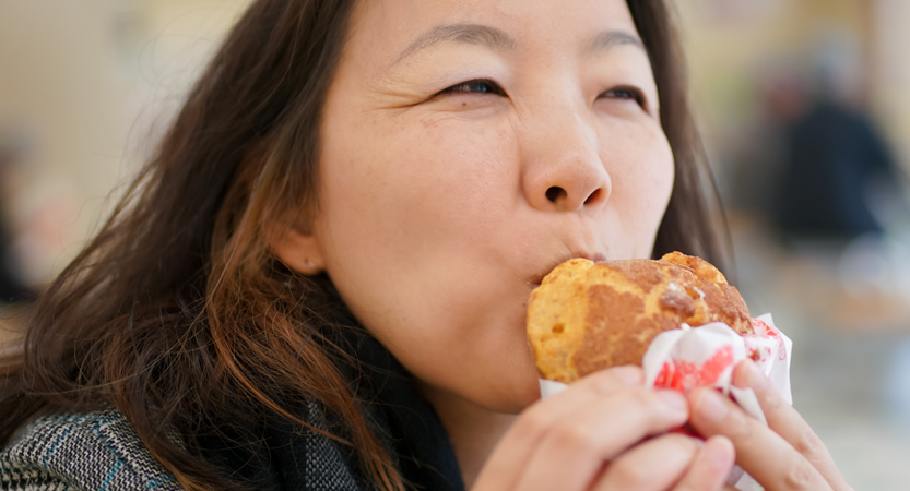 Naomi Eating Shu Cream - Kanazawa, Japan